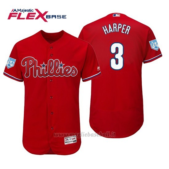 Maglia Baseball Uomo Philadelphia Phillies Bryce Harper Flex Base Entrenamiento De Primavera 2019 Rosso